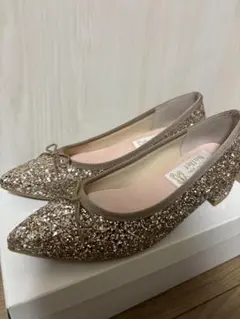 グレージュグリッター フラットシューズ