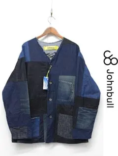 D485/未使用 JOHNBULL パッチワークデニムジャケット Vネック 青