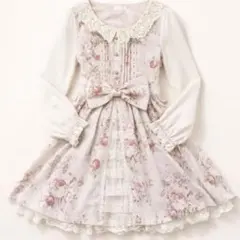 リズリサ　ビッグリボン付き　レース襟　薔薇　花柄　長袖ワンピ