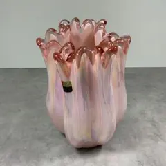 ジャパン ヴィンテージ ガラス ベース ピンク 花器 花瓶 ビンテージ レトロ