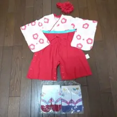 ベビー袴ロンパース　髪飾り　 足袋風靴下２足　セット