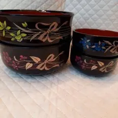 桂由美　花柄漆器椀4個セット