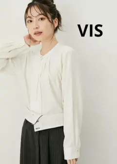 VIS 防シワ 洗える フロントタック 長袖ブラウス K58