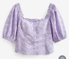 GAP パープル 花柄刺繍 パフスリーブ 半袖ブラウスのサムネイル