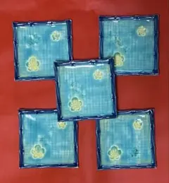 ⭐︎昭和レトロ⭐︎青い花柄の陶器皿 5枚セット•角皿