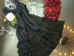 黒　ワンピース　ドレス　ミディ丈　結婚式　パーティー　フリル　お花