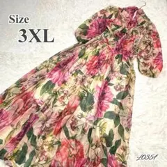 花柄ワンピース 3XL 薄手 ロングワンピース フレア