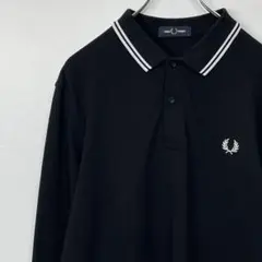 フレッドペリー　M3636 長袖ポロシャツ　ブラック ホワイト