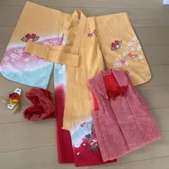 J04☆USED品☆7歳 七五三 オレンジ 着物セット - メルカリ
