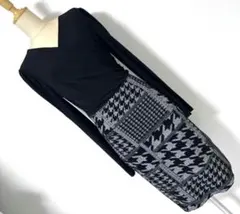 【服21】美品　韓国製　カシュクール　ワンピース　異素材　格子柄