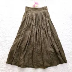 【美品】TICCA リネン混タックフレアスカート　カーキのサムネイル