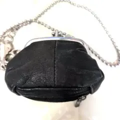 レザーブラック がま口 コインケース チェーン付きメンアンドレディース用