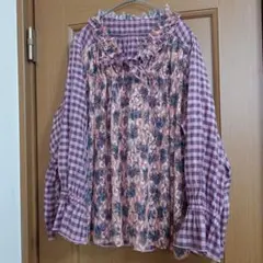 アズノウアズ オオラカ チェック 花柄 ブラウス 大きいサイズ