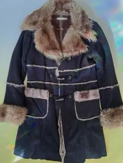 フェイクファー ダッフルコート 黒 ( 訳あり)