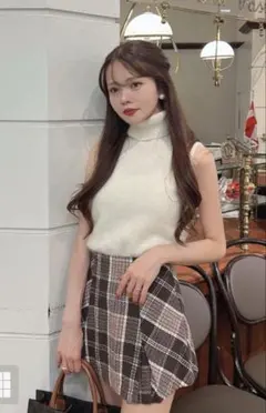 ブラウン系チェック ミニスカート ウール混紡