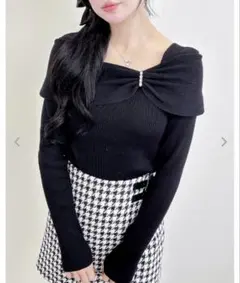 INGNI タグ付き未使用 オフショルリボンビジューパーツリブニット