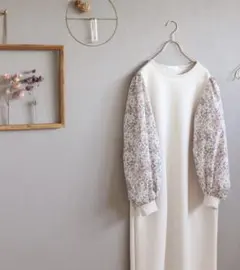 リバティ ロングワンピース 花柄袖　ハンドメイド