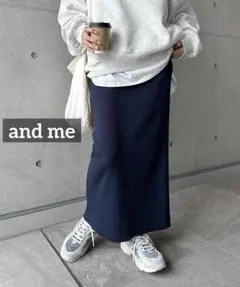 k0496 and me セルフカットリブロングタイトスカート　ネイビー
