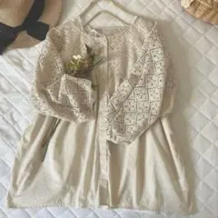 みいこ様専用★サマンサモスモス★ベージュ＊涼し気レース切り替えブラウス＊羽織にも