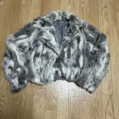 グレーとホワイトのファーコート M