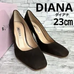 ダイアナ　ブラウン スエード　パンプス　スクエアトゥ　チャンキーヒール　23㎝