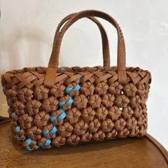 花結びのかごバッグ ブラウン✖︎ブルー