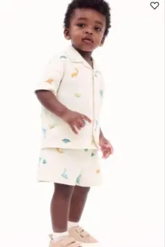 【新品未使用】H&M 恐竜柄 半袖シャツ セットアップ パイル ダイナソー