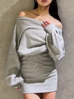【2024年デザイン】GYDA ジェイダ オフショルダー グレー ワンピース