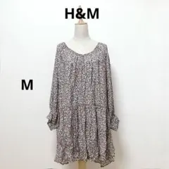 H&M エイチアンドエム　膝丈エアリーワンピース　パフスリーブ　花柄
