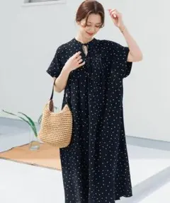 新品タグ付◉ BLACK DOORS リネンリヨセルドットワンピース　かぐれ 新品タグ付◇ BLACK DOORS リネンリヨセルドットワンピース かぐれ