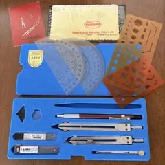 【昭和レトロ】タケダ製図器 製図セット コンパス 分度器 テンプレート クロス
