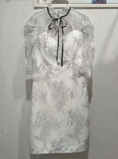 【dazzy store】キャバドレス S ホワイト 刺繍 総レース