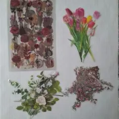 1 花柄透明ステッカーシール　セット　コラージュ素材　まとめ売り