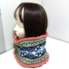 ★スヌード 多色使い ウール100%★手編み★ハンドメイド