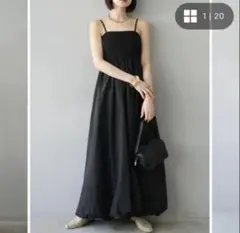 LUMIER ドッキングカップ付ベアキャミバルーンワンピース 黒のサムネイル