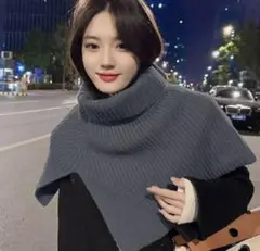 タートルニット ネックウォーマーケープニットスヌード つけ襟マフラー ストール