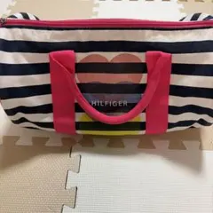 HILFIGER ボーダー柄 ボストンバッグ ピンクのサムネイル