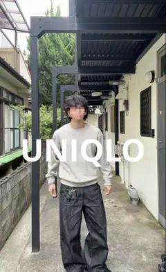 UNIQLO ユニクロ　スウェットシャツ　31ベージュ　短丈　裾リブ　ストリート