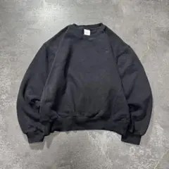 ラッセルブラック無地スウェット刺繍ロゴ古着短丈M黒ビンテージ