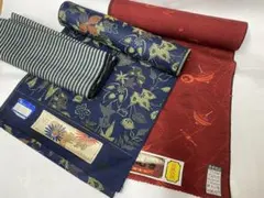 着物反物　シルクウール紅型　他　3点セット