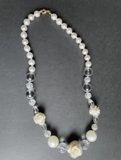 バラ ネックレス パール調 ホワイト 白 ビーズ USEDアクセサリー