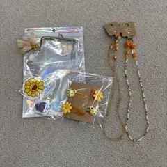 カラフルビーズネックレスとポーチセット