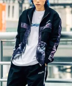 ナインマイクロフォンズ　スカジャン　ブルー　詩 NineMicrophones NineMicrophones - ナインマイクロフォンズ スカジャン ブルー 詩