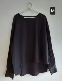 長袖シャツブラウス プリーツ袖 黒 M