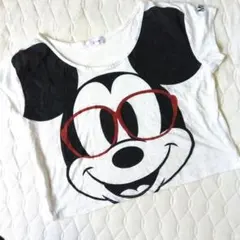 Disney ミッキーマウス 半袖Tシャツ メガネプリント Mのサムネイル