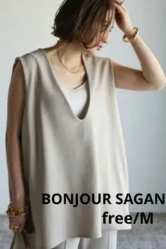 ボンジュールサガン ディープVネックノースリーブカットソー