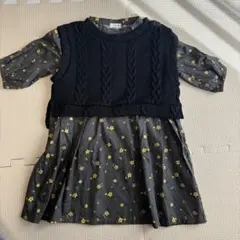 【キッズ90】ニットベスト　花柄ワンピース