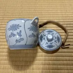 有田焼　陶器製 急須 高山窯　花柄 竹製ハンドル　美品　大型　昭和レトロ