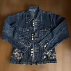 デニムジャケット 花柄刺繍 インディゴブルー