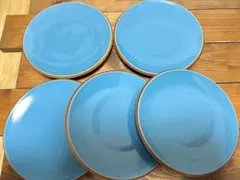 ブルー　青　プレート　中皿　銘々皿　取り皿　洋食器　昭和レトロ　5枚組